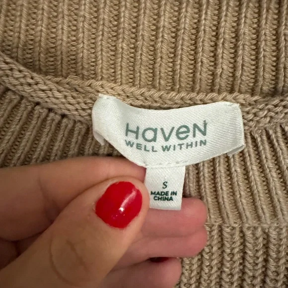 Haven Well Within Garment-Dyed Organic Cotton Rollneck Sweater Camel Tan Small - Picture 7 of 7